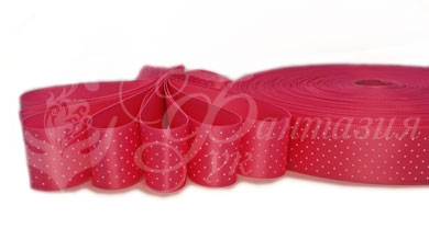 Сатиновая лента с рисунком горох, 25 мм цвет розовый - SGS005