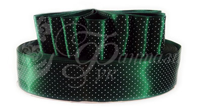 Сатиновая лента с рисунком горох, 40 мм цвет зеленый - SG103