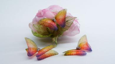 Бабочки 3D, из органзы со стразами, 5 см - BOS021