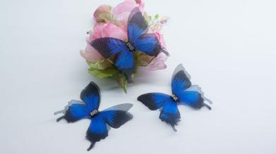 Бабочки двойные 3D, из органзы со стразами, 4 см - BOS034