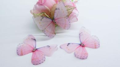 Бабочки двойные 3D, из органзы со стразами, 5 см