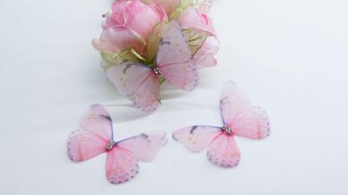 Бабочки двойные 3D, из органзы со стразами, 5 см - BOS038