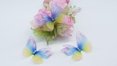 Бабочки двойные 3D, из органзы со стразами, 5 см - BOS083