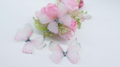 Бабочки двойные 3D, из органзы со стразами, 5 см - BOS084