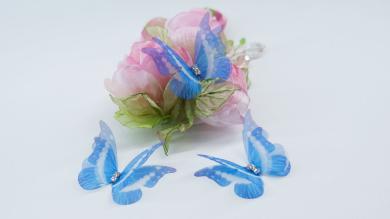 Бабочки двойные 3D, из органзы со стразами, 5 см - BOS086