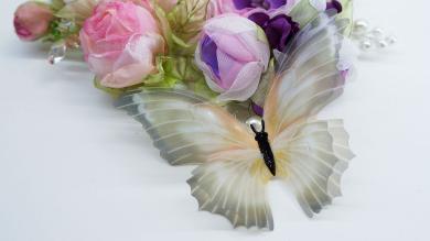 Бабочки крупные, двойные 3D, из органзы с глиттером, 10 см - BOS068