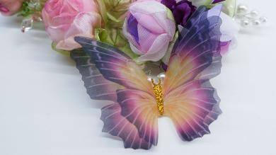 Бабочки крупные, двойные 3D, из органзы с глиттером, 10 см - BOS069