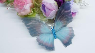 Бабочки крупные, двойные 3D, из органзы с глиттером, 10 см - BOS071