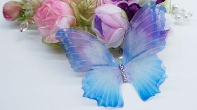 Бабочки крупные, двойные 3D, из органзы со стразами, 10 см - BOS055
