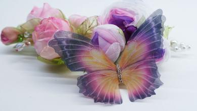 Бабочки крупные, двойные 3D, из органзы со стразами, 10 см - BOS054