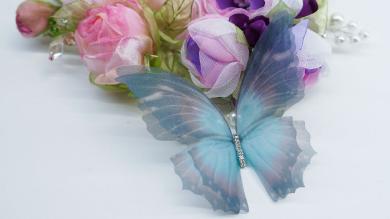 Бабочки крупные, двойные 3D, из органзы со стразами, 10 см - BOS056