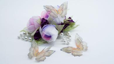 Бабочки тройные  3D, из органзы со стразами, 5 см - BOS060