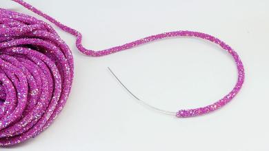 Декоративный силиконовый шнур с блестками для ободка, цвет фуксия - F029