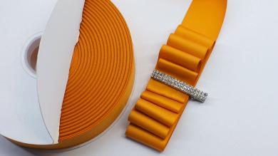 Двусторонняя плотная матовая лента с хлопком Ginger Orange, 38 мм - KorT3809
