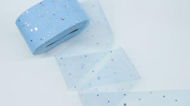 Фатин голубой с серебристыми кружочками, 6 см - FD6021