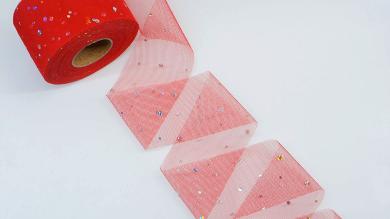 Фатин красный с серебристыми кружочками, 6 см - FD6040