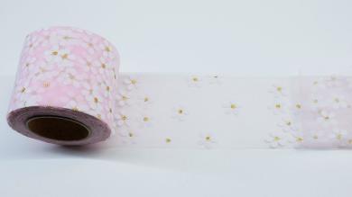 Фатин розовый с ромашками, 6 см - FD6035